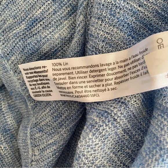 Eileen Fisher Blue Linen Asymmetrical Sheer Pullover Top Sweater size medium - Picture 4 of 5